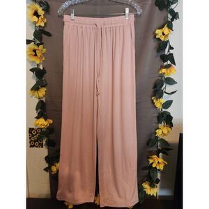 NWT NEER Women's Wide Leg Lounge Pants - Size L Dusty Pink Drawstring Palazzo